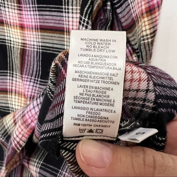 Cloth & Stone for Anthropologie Long Sleeve Plaid Top Ruffle V-Neck, Size Small - Picture 7 of 7